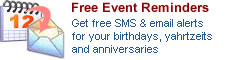 Personal Jewish Calendar: Free SMS & Email Alerts for your Birthdays, Yahrtzeit and Appointments